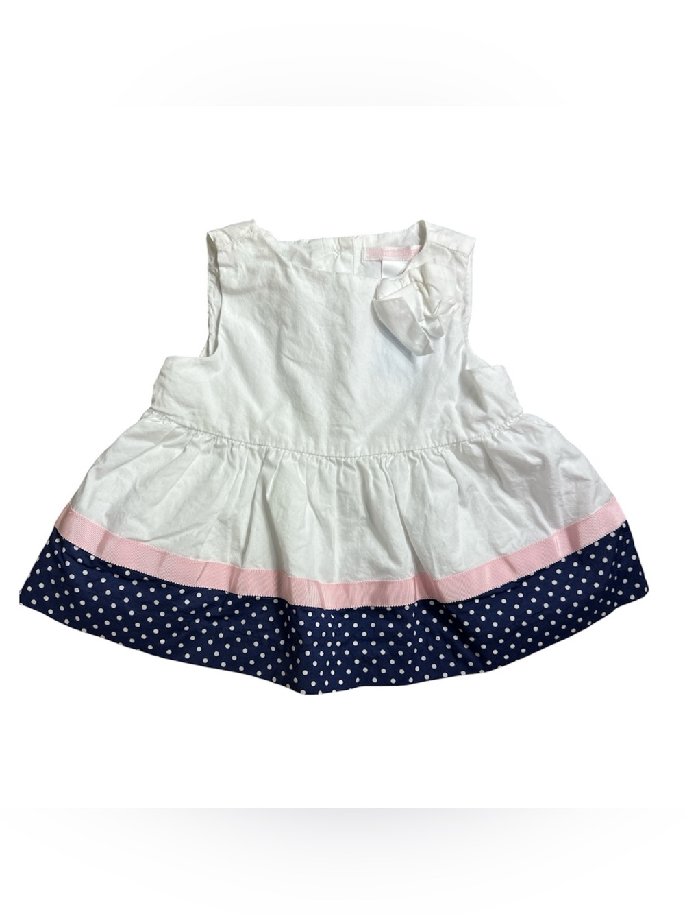 Janie and Jack White Dress with Pink Trim and Navy Polka Dot Hem